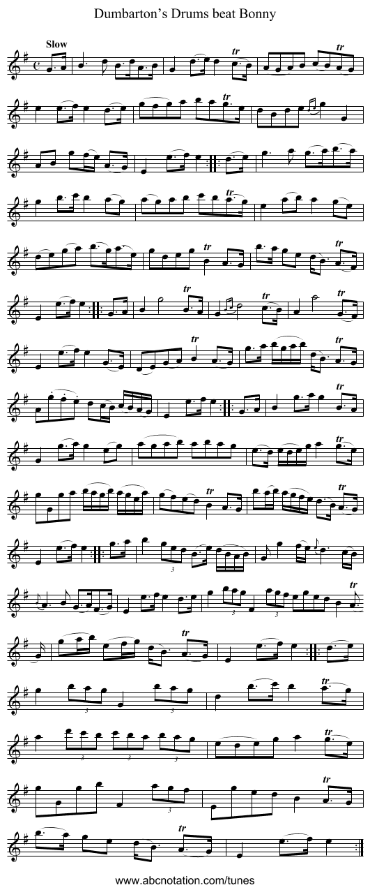 Dumbarton’s Drums beat Bonny - staff notation