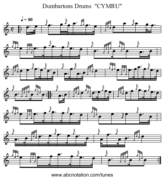 Dumbartons Drums CYMRU - staff notation