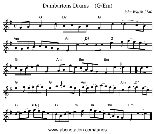 Dumbartons Drums    (G/Em) - staff notation