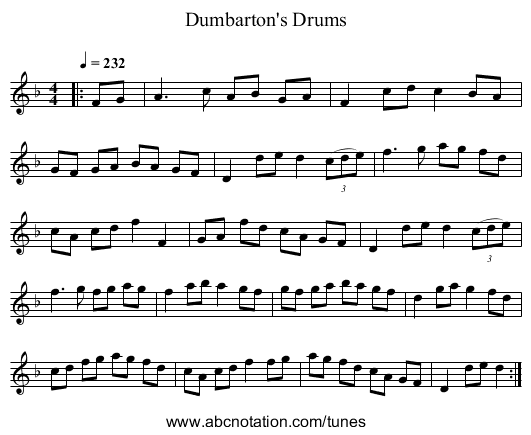 Dumbarton's Drums - staff notation