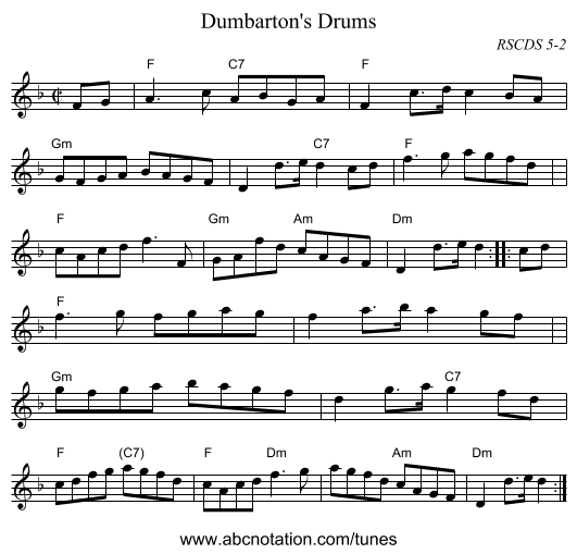 Dumbarton's Drums - staff notation
