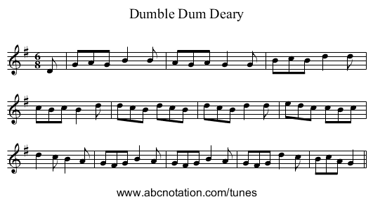 Dumble Dum Deary - staff notation