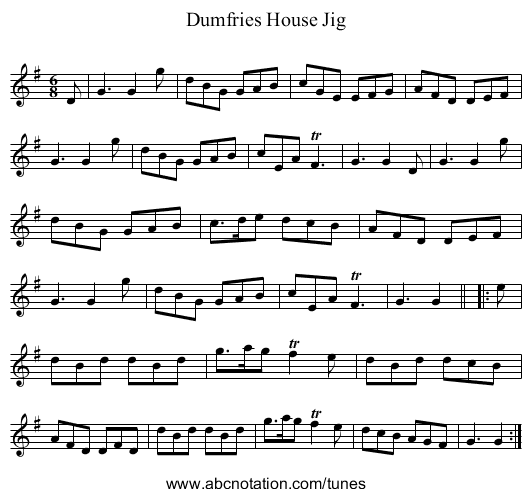 Dumfries House Jig - staff notation