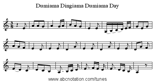 Dumiama Dingiama Dumiama Day - staff notation