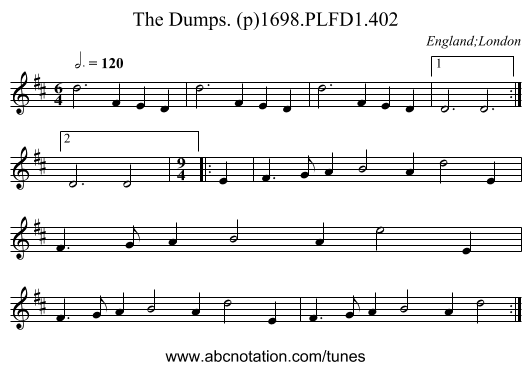 Dumps. (p)1698.PLFD1.402, The - staff notation
