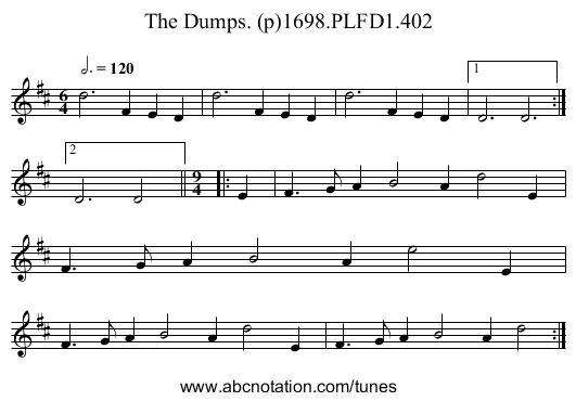 Dumps. (p)1698.PLFD1.402, The - staff notation