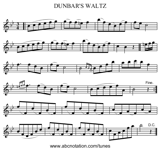 DUNBAR'S WALTZ - staff notation