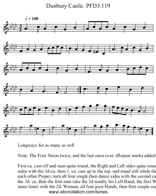 Dunbury Castle. PFD3.119 - staff notation