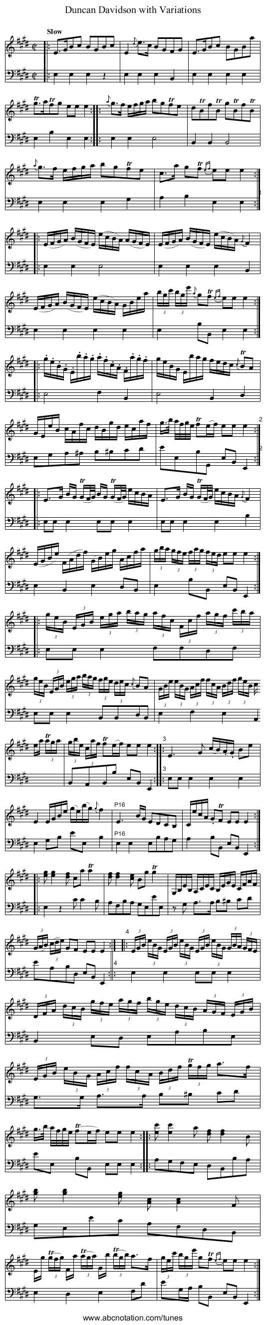 Duncan Davidson with Variations - staff notation