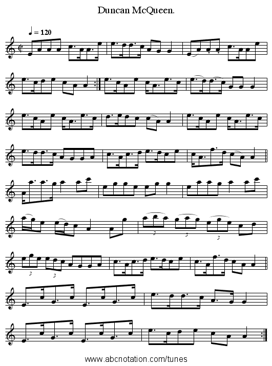 Duncan McQueen. - staff notation