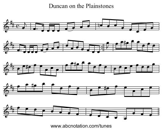 Duncan on the Plainstones - staff notation