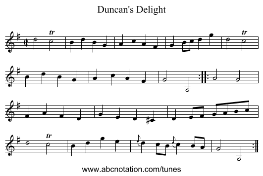 Duncan's Delight - staff notation