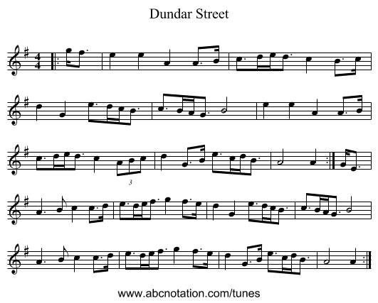 Dundar Street - staff notation