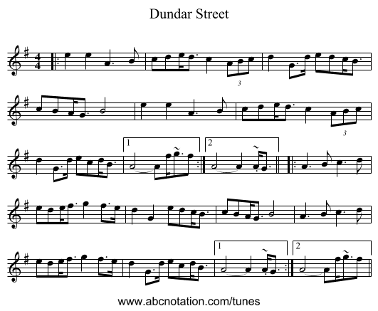 Dundar Street - staff notation