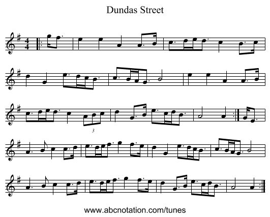 Dundas Street - staff notation