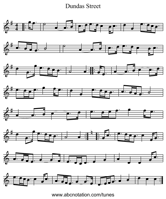 Dundas Street - staff notation