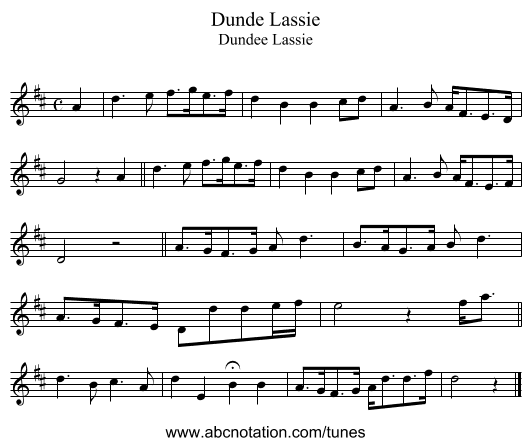 Dunde Lassie - staff notation