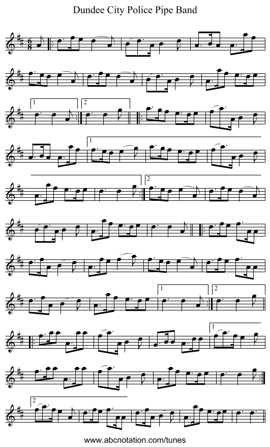 Dundee City Police Pipe Band - staff notation