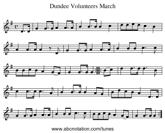 Dundee Volunteers March - staff notation