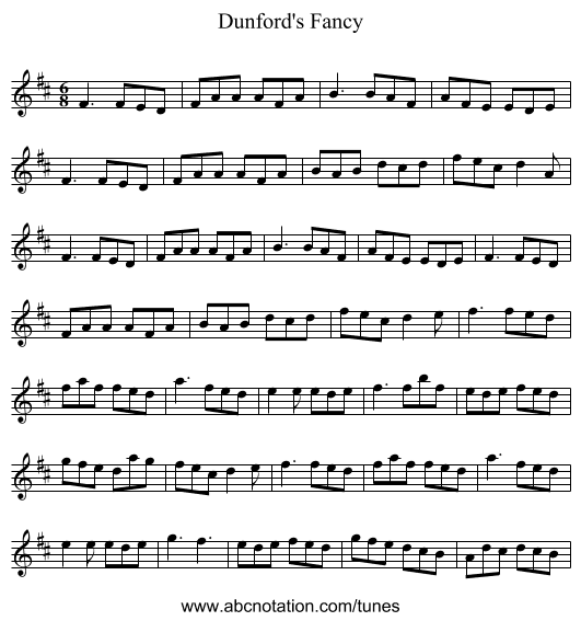 Dunford's Fancy - staff notation