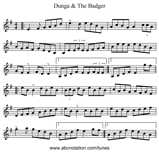 Dunga & The Badger - staff notation