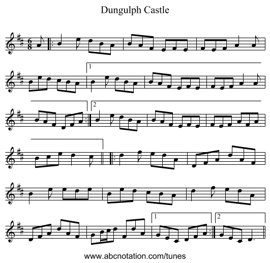 Dungulph Castle - staff notation