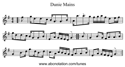 Dunie Mains - staff notation