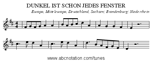DUNKEL IST SCHON JEDES FENSTER - staff notation