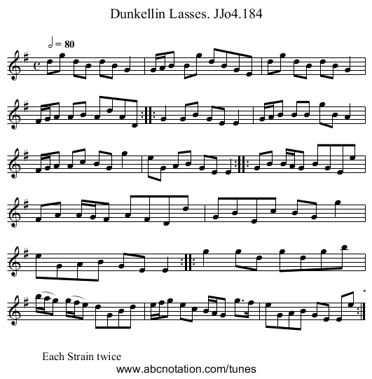 Dunkellin Lasses. JJo4.184 - staff notation