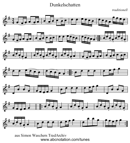 Dunkelschatten - staff notation