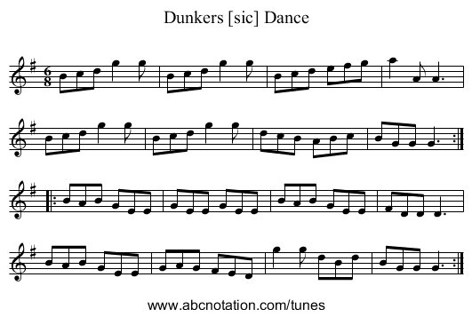 Dunkers [sic] Dance - staff notation