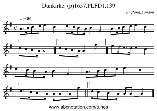 Dunkirke. (p)1657.PLFD1.139 - staff notation