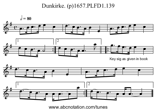 Dunkirke. (p)1657.PLFD1.139 - staff notation