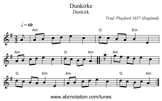 Dunkirke - staff notation