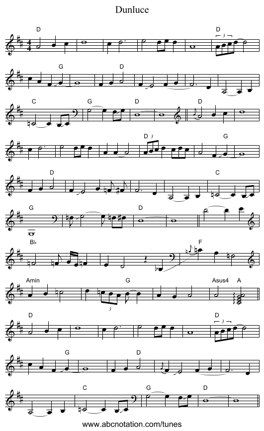 Dunluce - staff notation