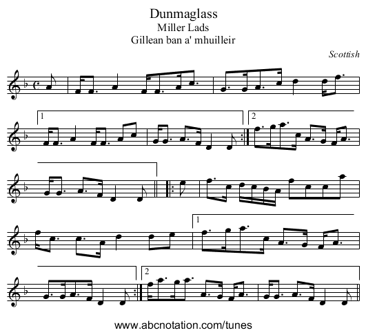 Dunmaglass - staff notation