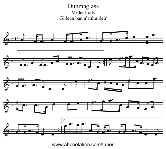 Dunmaglass - staff notation