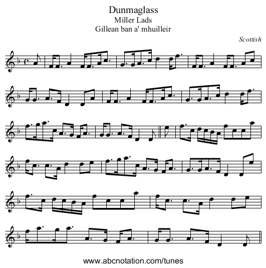 Dunmaglass - staff notation