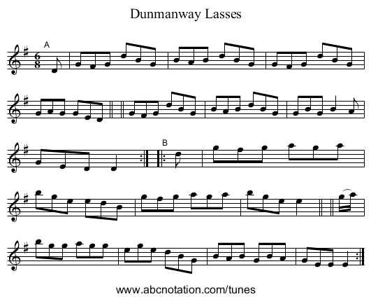 Dunmanway Lasses - staff notation