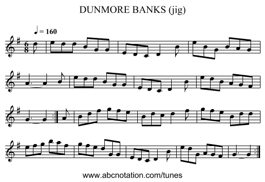 DUNMORE BANKS (jig) - staff notation