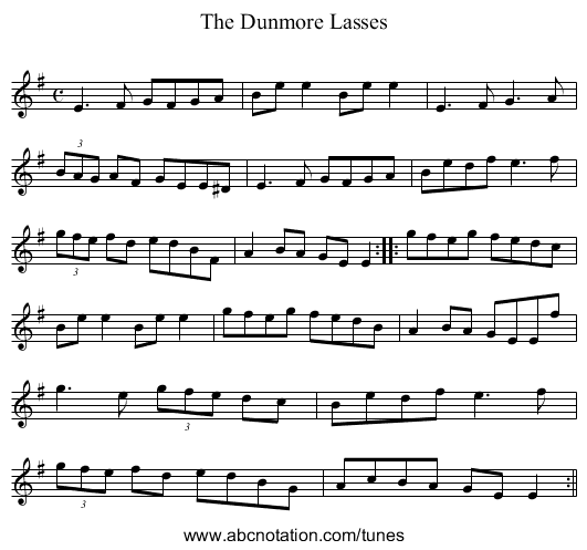 Dunmore Lasses, The - staff notation