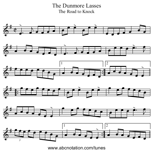 Dunmore Lasses, The - staff notation