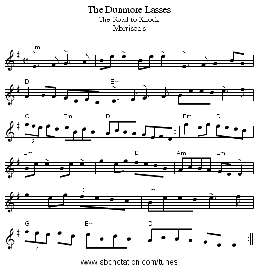 Dunmore Lasses, The - staff notation