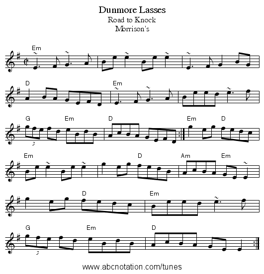 Dunmore Lasses - staff notation