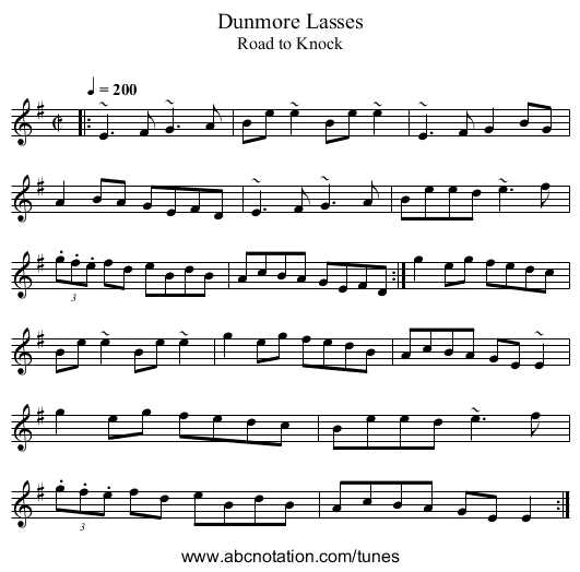 Dunmore Lasses - staff notation