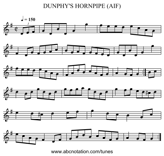 DUNPHY'S HORNPIPE (AIF) - staff notation