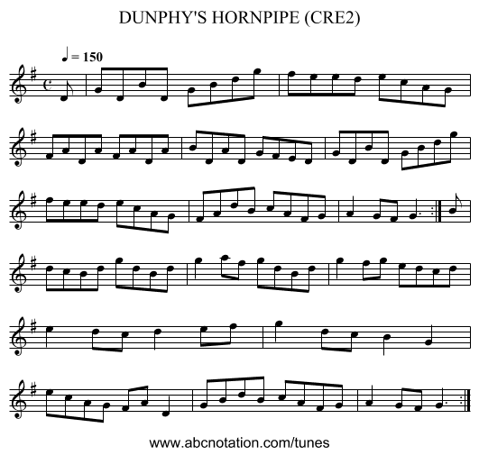 DUNPHY'S HORNPIPE (CRE2) - staff notation