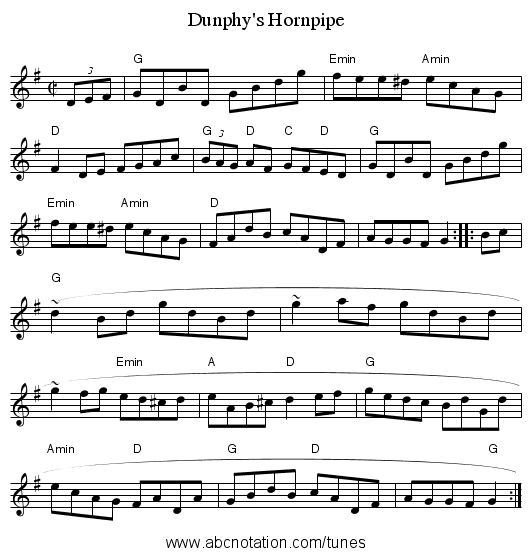 Dunphy's Hornpipe - staff notation