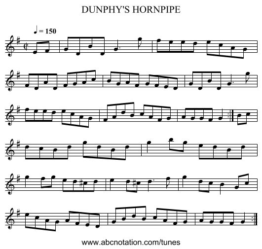 DUNPHY'S HORNPIPE - staff notation