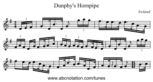 Dunphy's Hornpipe - staff notation